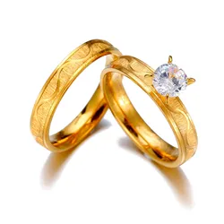 Simple Stainless Steel Wedding Ring For Women Men Gold Color Classic Engagement Alliance Ring Set