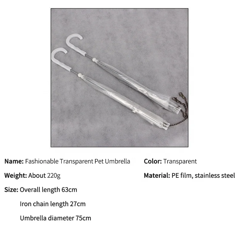 Transparent clear waterproof pet rain gear dog cat umbrella leash pet outdoor travel Transparent Pet Umbrella With Leash