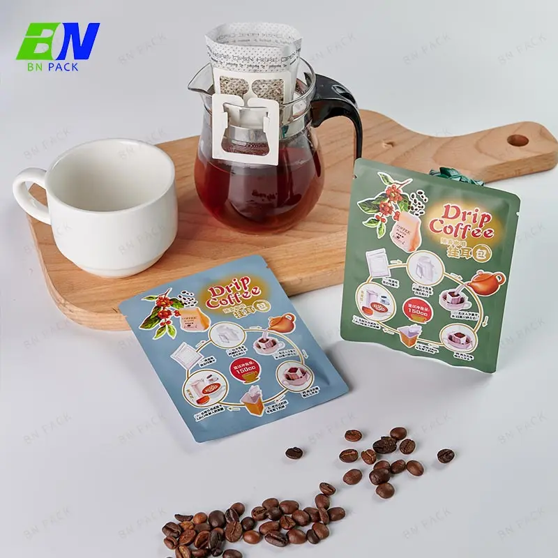 Custom printed three side seal bag drip coffee bags tea sachets flat bags