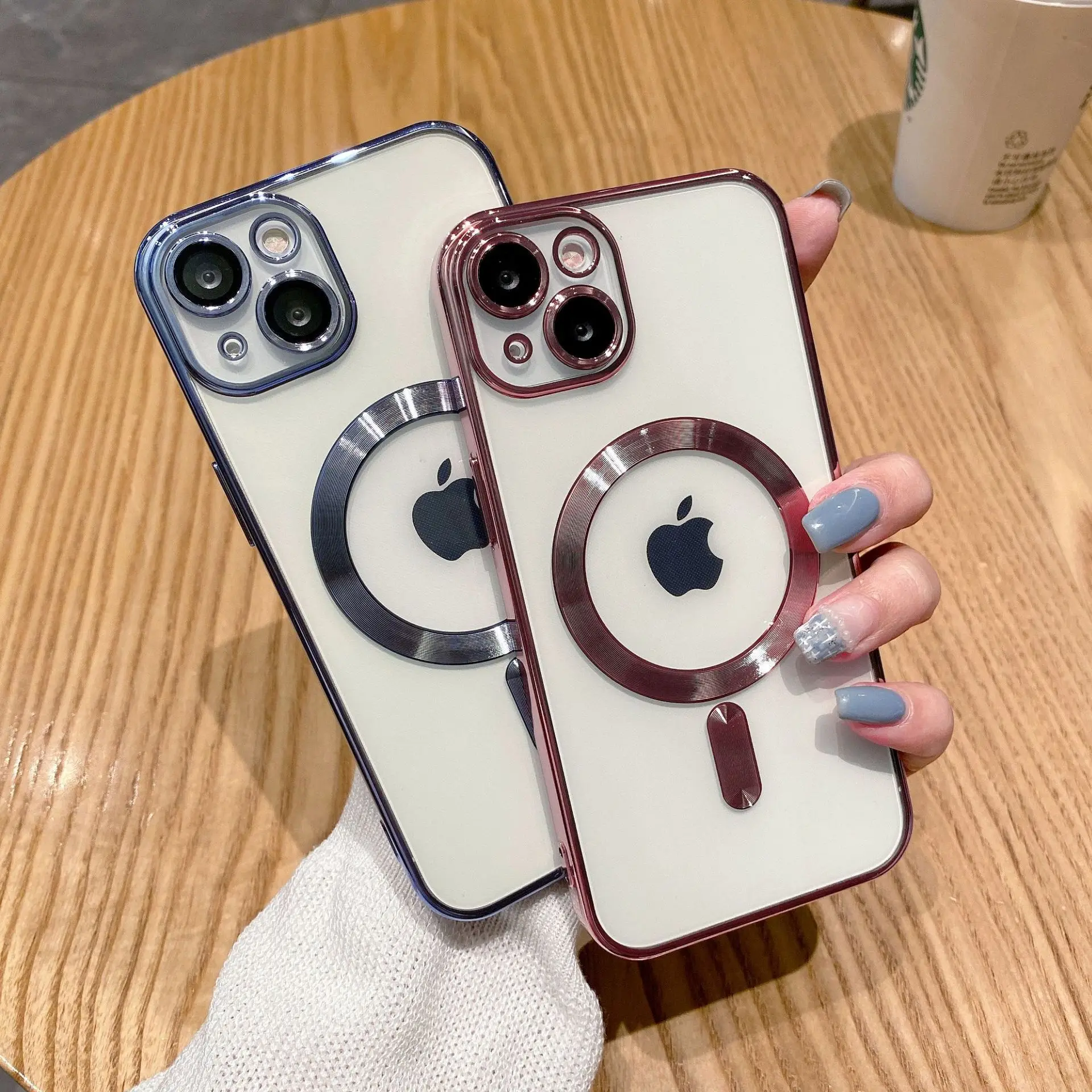 CD Line Plating Clear TPU Mobile Phone Cover with Lens glass Protection Magnetic Phone Case for iPhone 11 13 pro Max 14 PRO Max