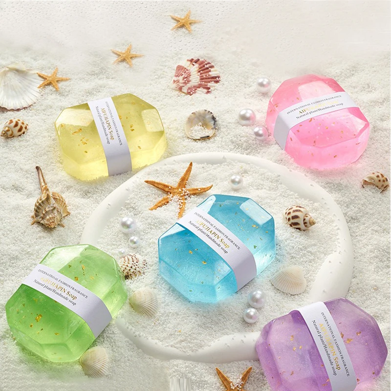 OEM/ODM Diamond Soap Crystal Gemstone Shape Gold Foil Lightening Tighten Skin Natural Soap Hand Body Cleaning Soap Wedding Gifts