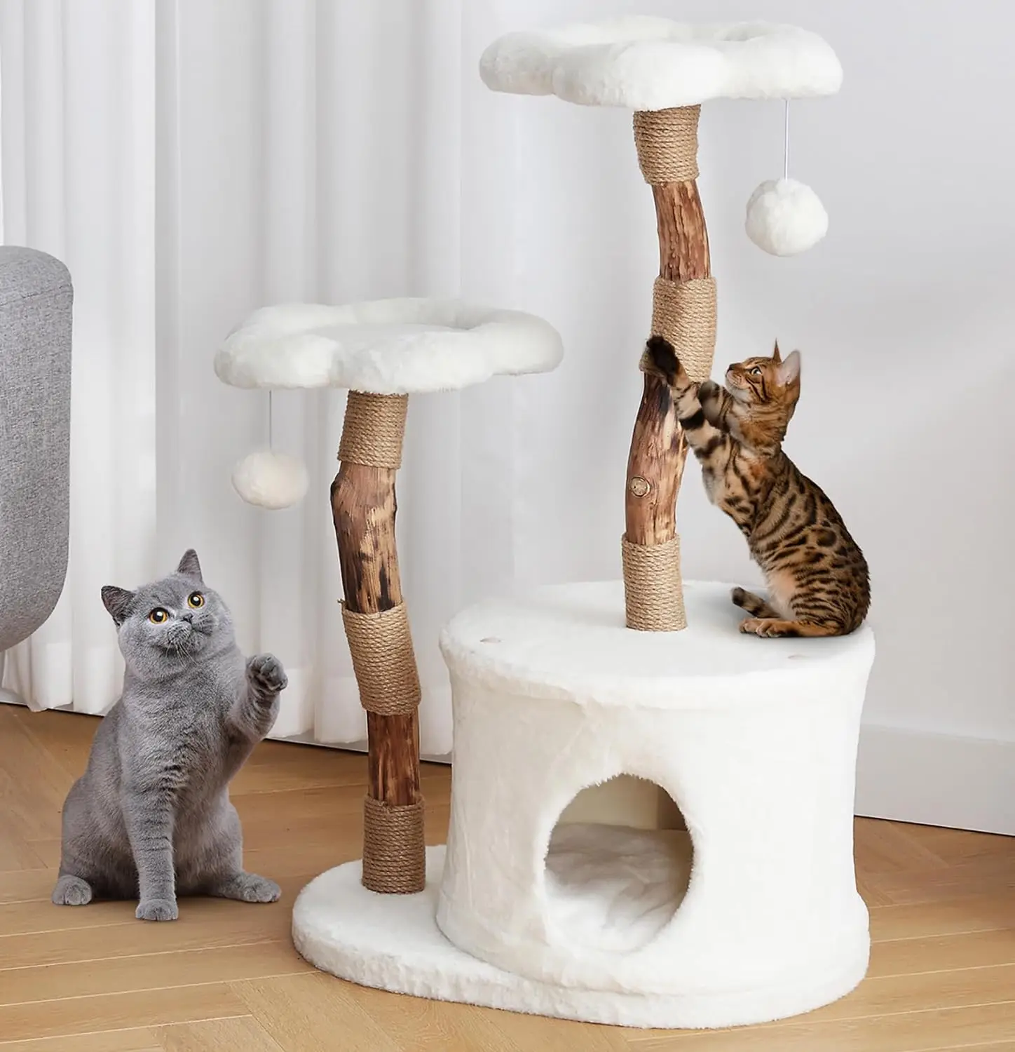 Modern Cat Tree and Tower for Indoor, Luxury Wooden Cat Condo for Large Cats, Flower Cat Tree with Scratching Post