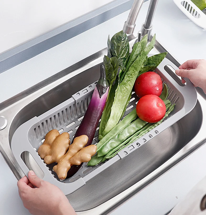 Fruit Vegetable Kitchen Drain Basket Over Sink Retractable Plastic Colanders & Strainers Family Commonly Used Tools Home Kitchen