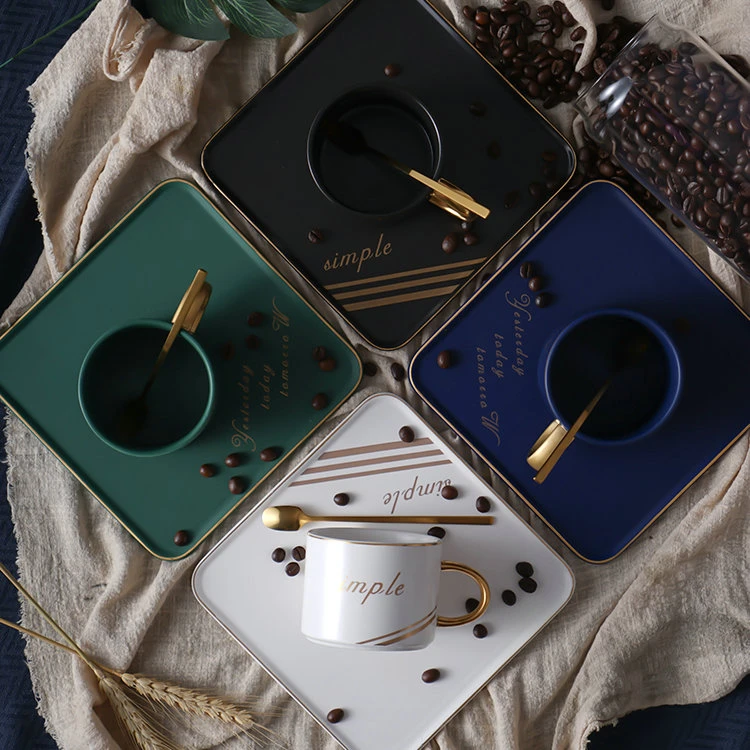 Modern design colorful golden rim square plate custom logo breakfast dinnerware set ceramic