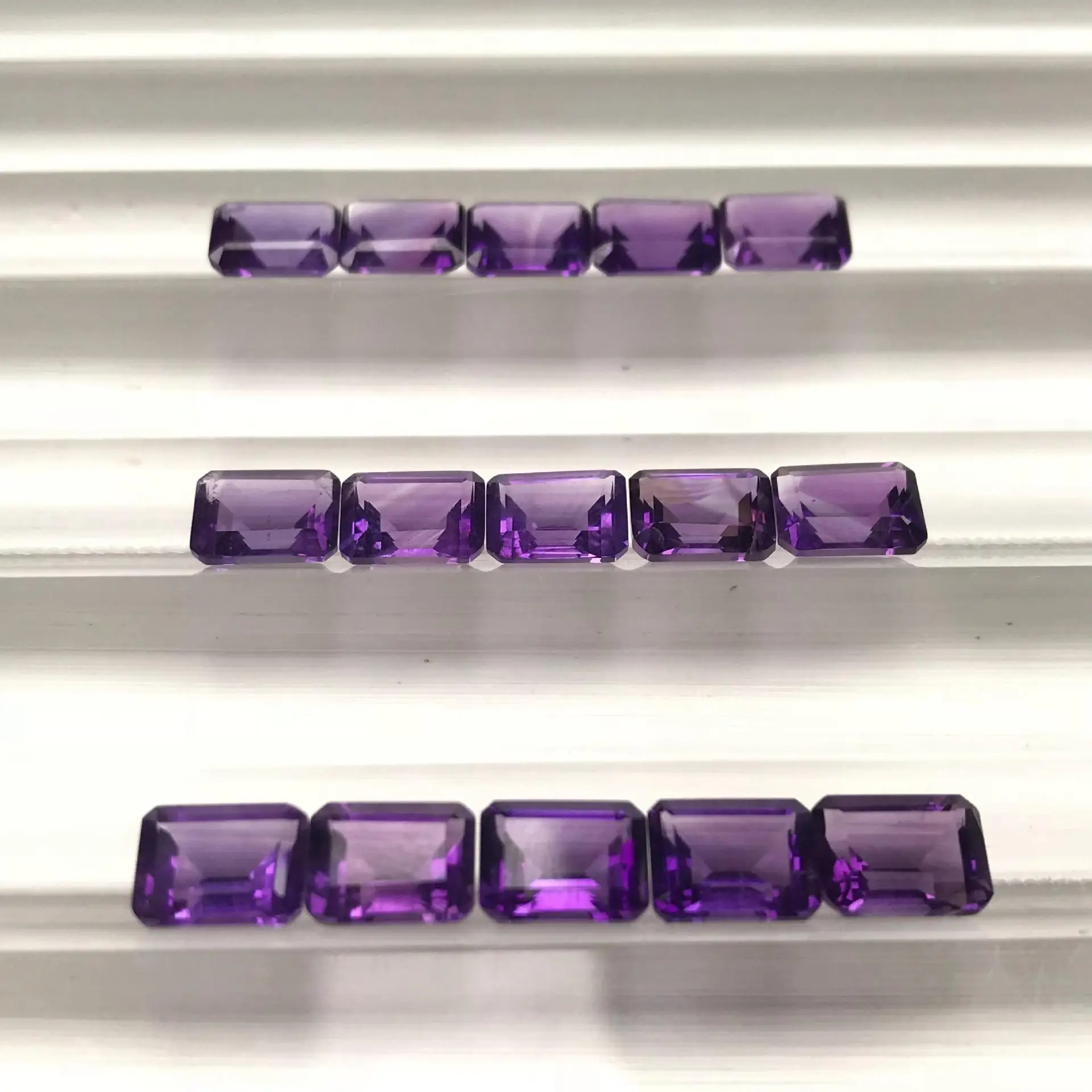 Craved Stone Rectangle Amethyst Crystal Gems For Ring