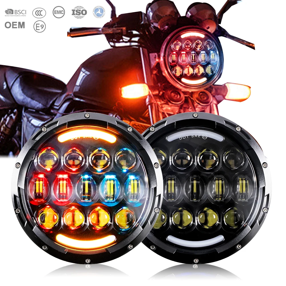2022 Loyo RGB color 7 inch round Headlamp Auxiliary light for Harley  motorcycle headlamp custom