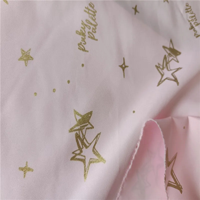 100 polyester taffeta poly hot foil PU film printing gold foil star design fabric