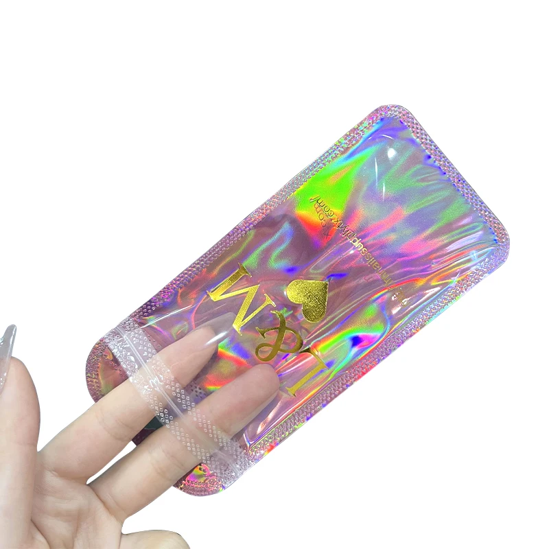 Custom Resealable  Aluminum Foil Clear Pink Plastic Pouch Zip Lock Zipper Mylar Holographic Jewelry Cosmetic Packaging Bag