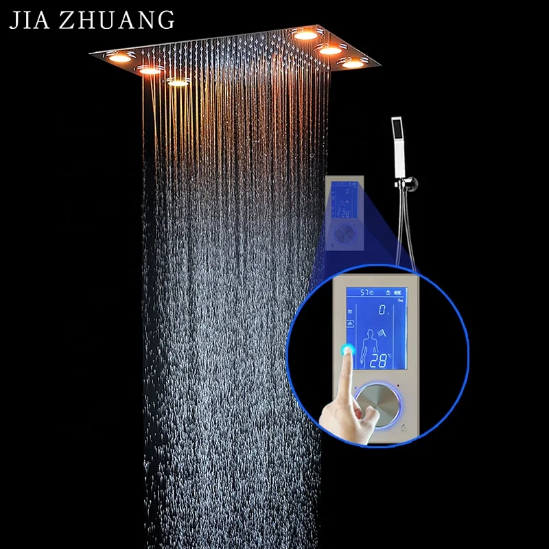 Цифровой термостатический потолочный светодиодный дождевой Душ HM для отеля, панель сенсорного управления для ванной комнаты, настенный смеситель, набор для душа