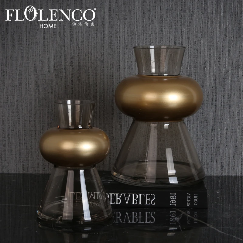 Home Accent Decor Luxurious Golden Taper Glass Flowers Vases For Wedding Table