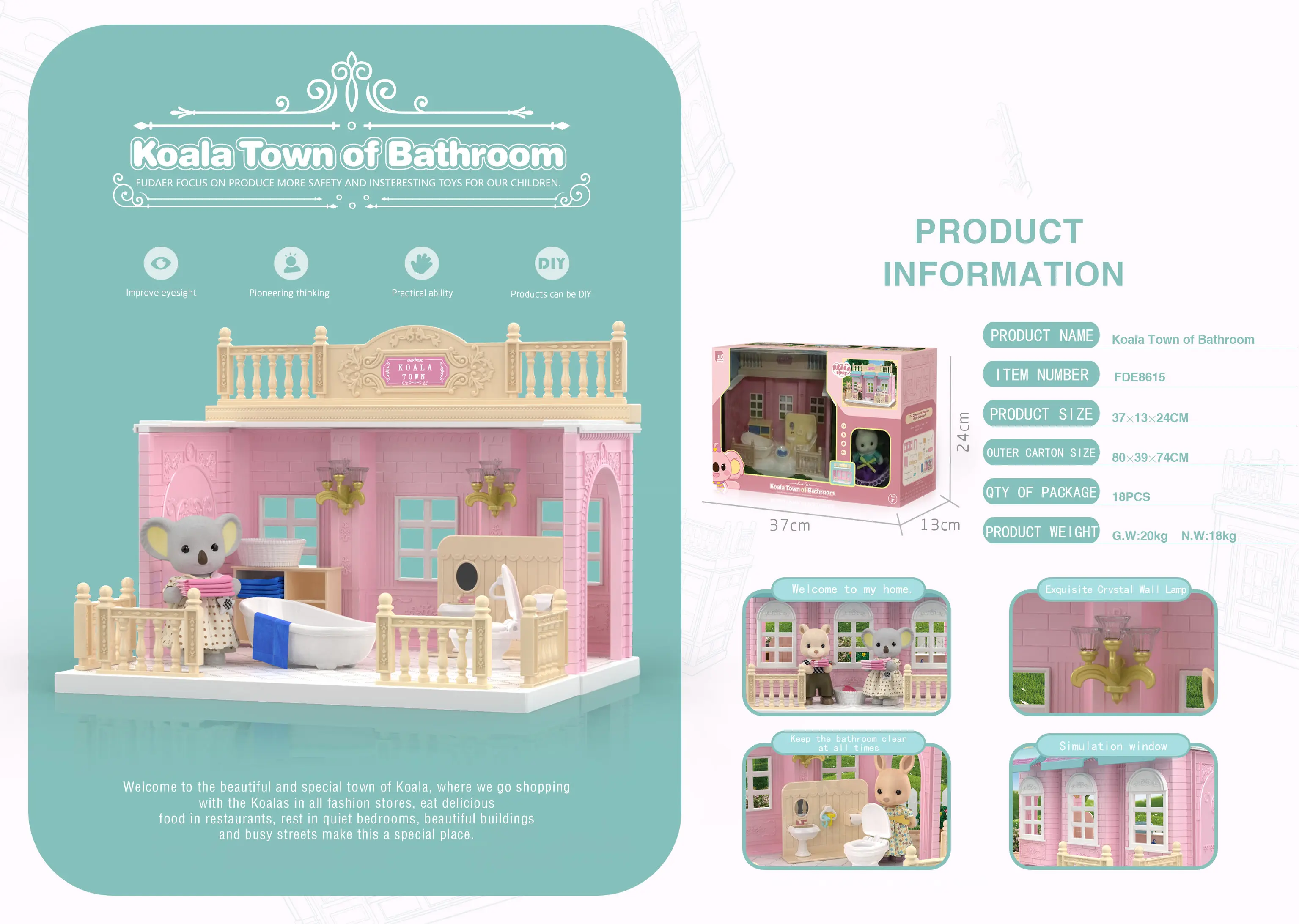 Custom DIY Koalas Town Series Multiplayer Pretend Play Miniature Creative Doll House Furniture Toys