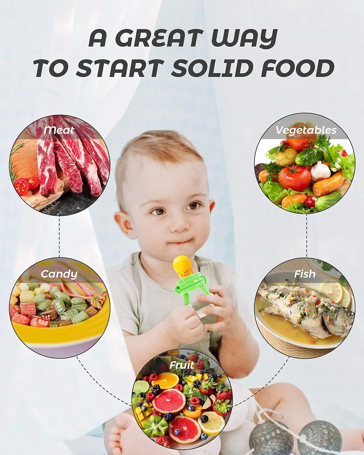 Wholesale Baby First Stage Food Feeder Fruit Pacifier Freezer Fruit Nipple For Baby Teething Feeder Set