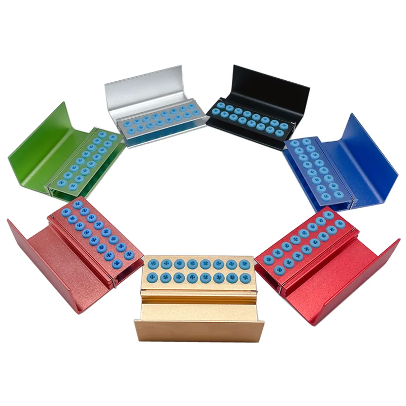 Golden 16 Holes Dental Burs Holder Block Aluminum Autoclavable