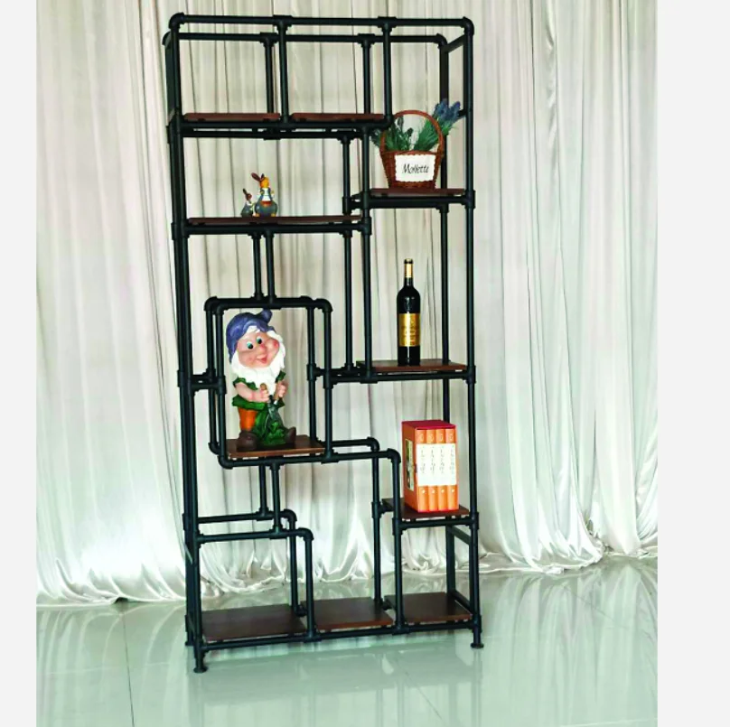 Iron coating storage living room decoration rack wooden shelf