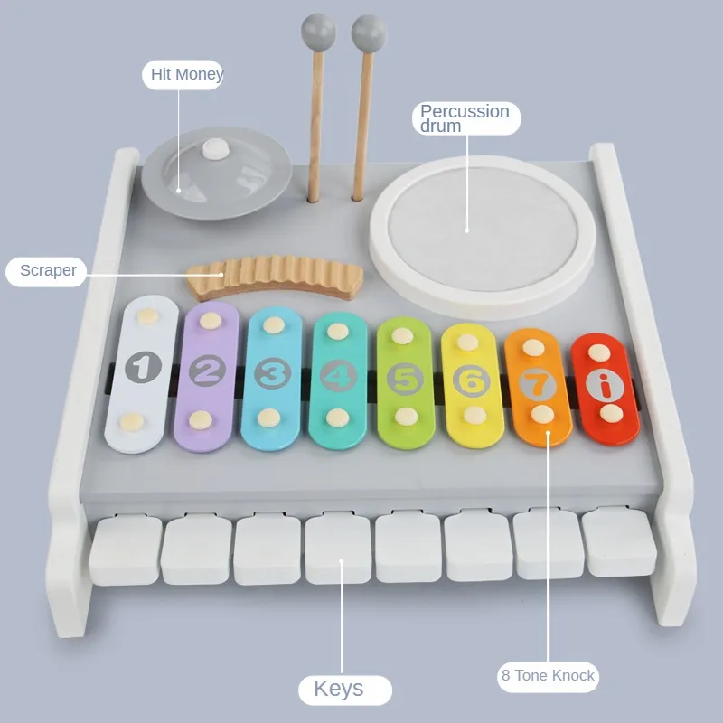 Table Music Toys - Multi-function Kids Drum Set With Play Piano Keyboard Xylophone Electronic Learning wooden Toy