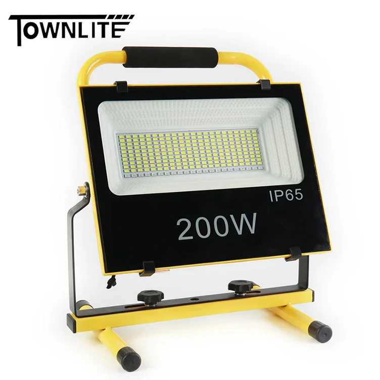 Solar powered camping work lighting lamp portable handle waterproof flood light led outdoor 3000Lm SMD 100W 200W rechargeable