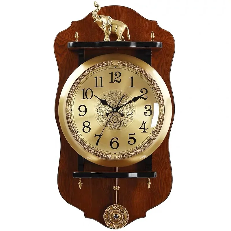 Yiwu Huifeng High Quality Little Golden Elephant Classic Style Pendulum Swing Wall Clock