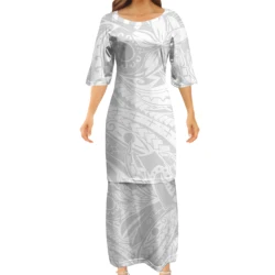 Puletasi Dress Polynesian Samoa Tribal Sublimation Print  Dresses Women Custom Image Poncho Dress Dropshipping Tattoo Maxi