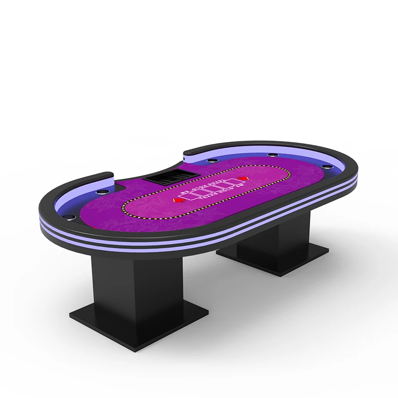 YH 10 Person Deluxe Professional Gambling LED Lighting Luxury Casino Texas Holder Poker Table With Wooden Legs