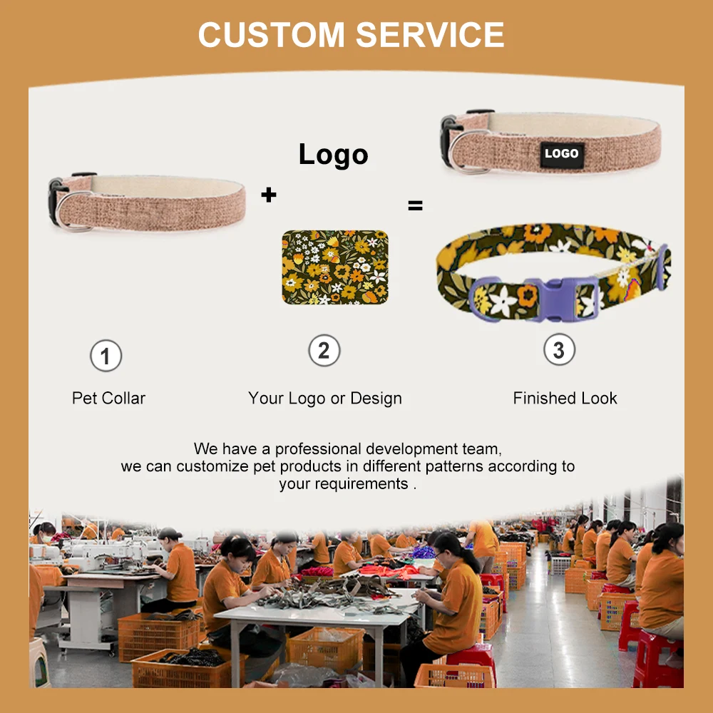 Cooldog wholesale designer custom adjustable hemp cotton luxury smart big small pet dog collars with metal buckle hardware