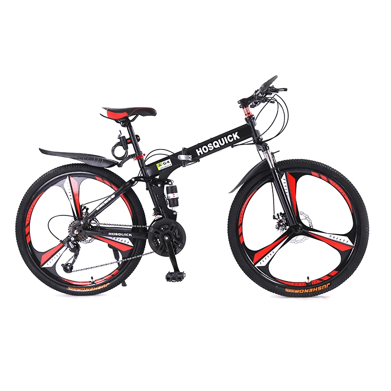 aluminum alloy 24/26 inch 21/24/27 speed double disc brake full suspension cross-country folding mountain bike