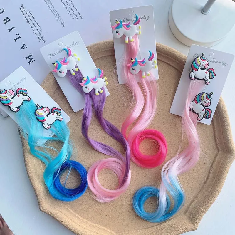 KHC007D INS Popular  Cute Unicorn Hair Clips With Colorful Hair Hairpin Rainbow Wig Hair Grip For Girl