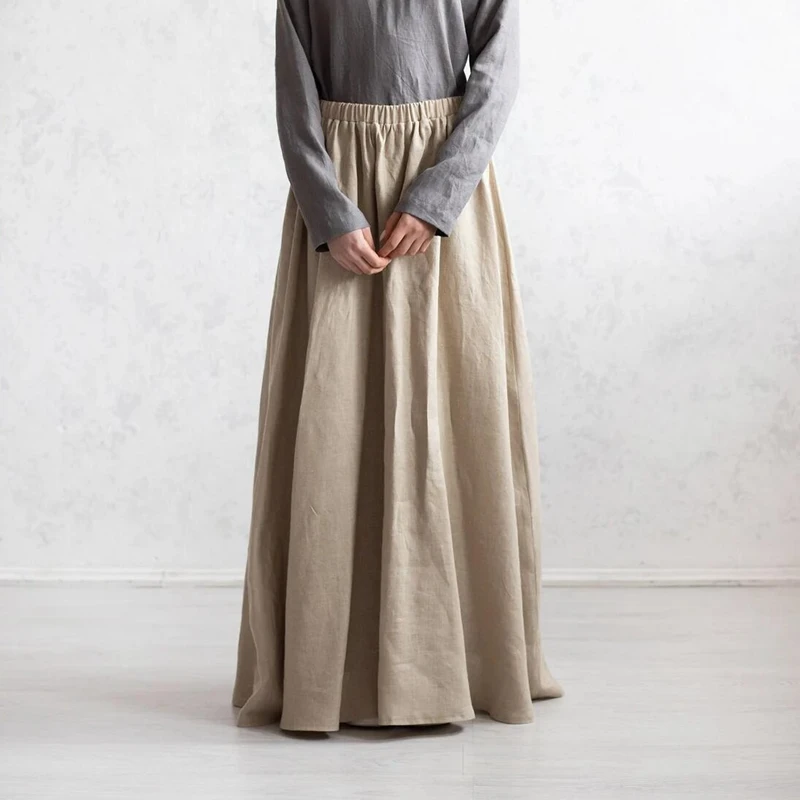 Women Hijab Skirt Flax Islamic Clothing Pure Linen Muslim Clothes