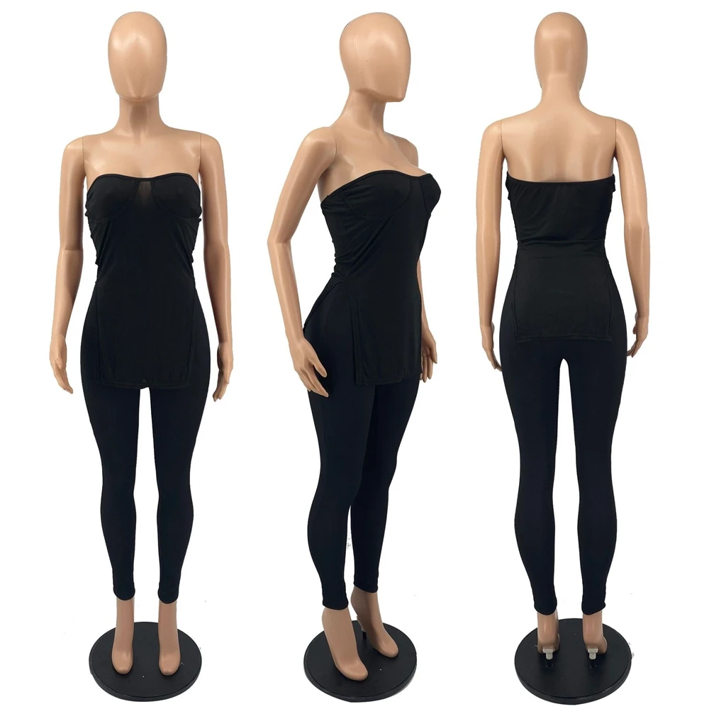 EB-2022052414   Ribbed 2 Piece Pants Set Women Off Shoulder Slim Fit Casual Two Piece Set Dresses Women 2022 Summer Clothes