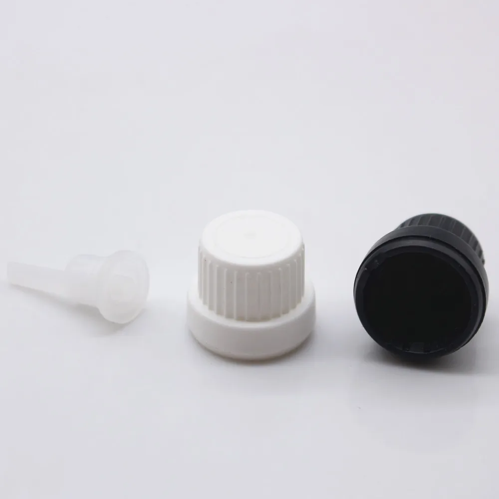 18mm black / white childproof & tamperproof CRC&TE plastic Euro dropper cap , essential oil bottle closures with orifice reducer