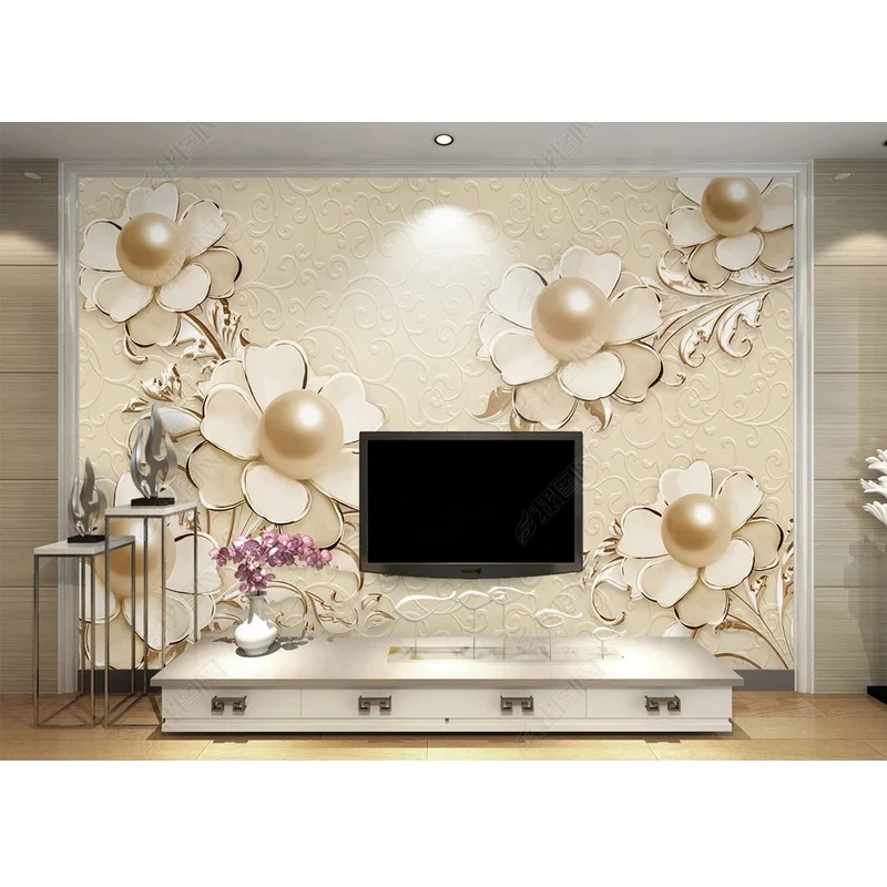Noble and gorgeous bead flower 3D WALLPAPER decoration for the living room