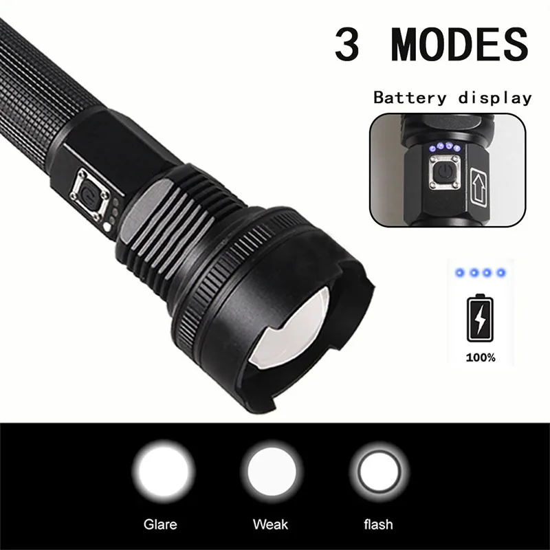 Super Bright Led Hand Light Telescopic Zoom Tactical USB Rechargeable Flashlight