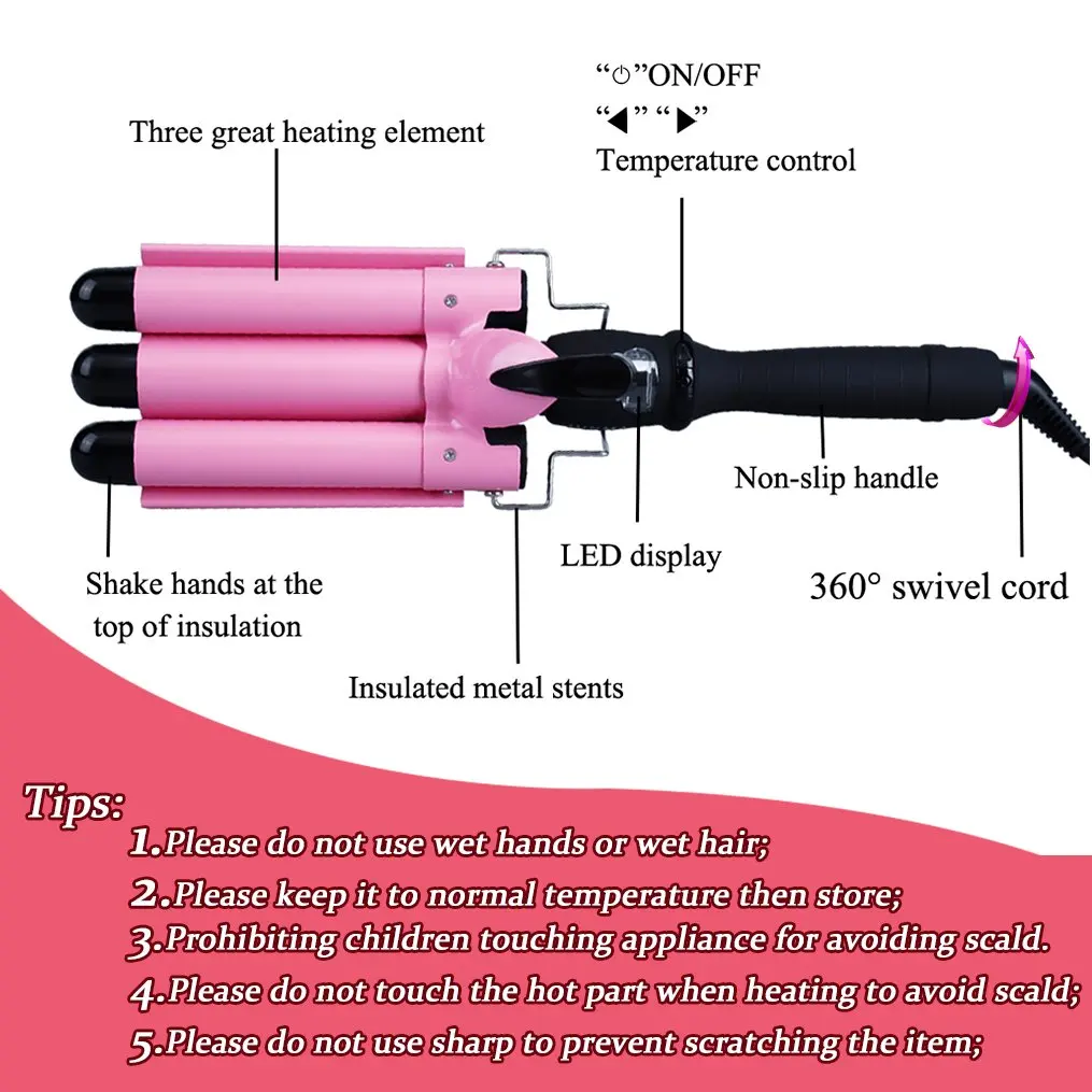 Professional Tools  Hair Curling Iron 3 Rolls Automatic  Hair Waver Styling Hair Wand Wand