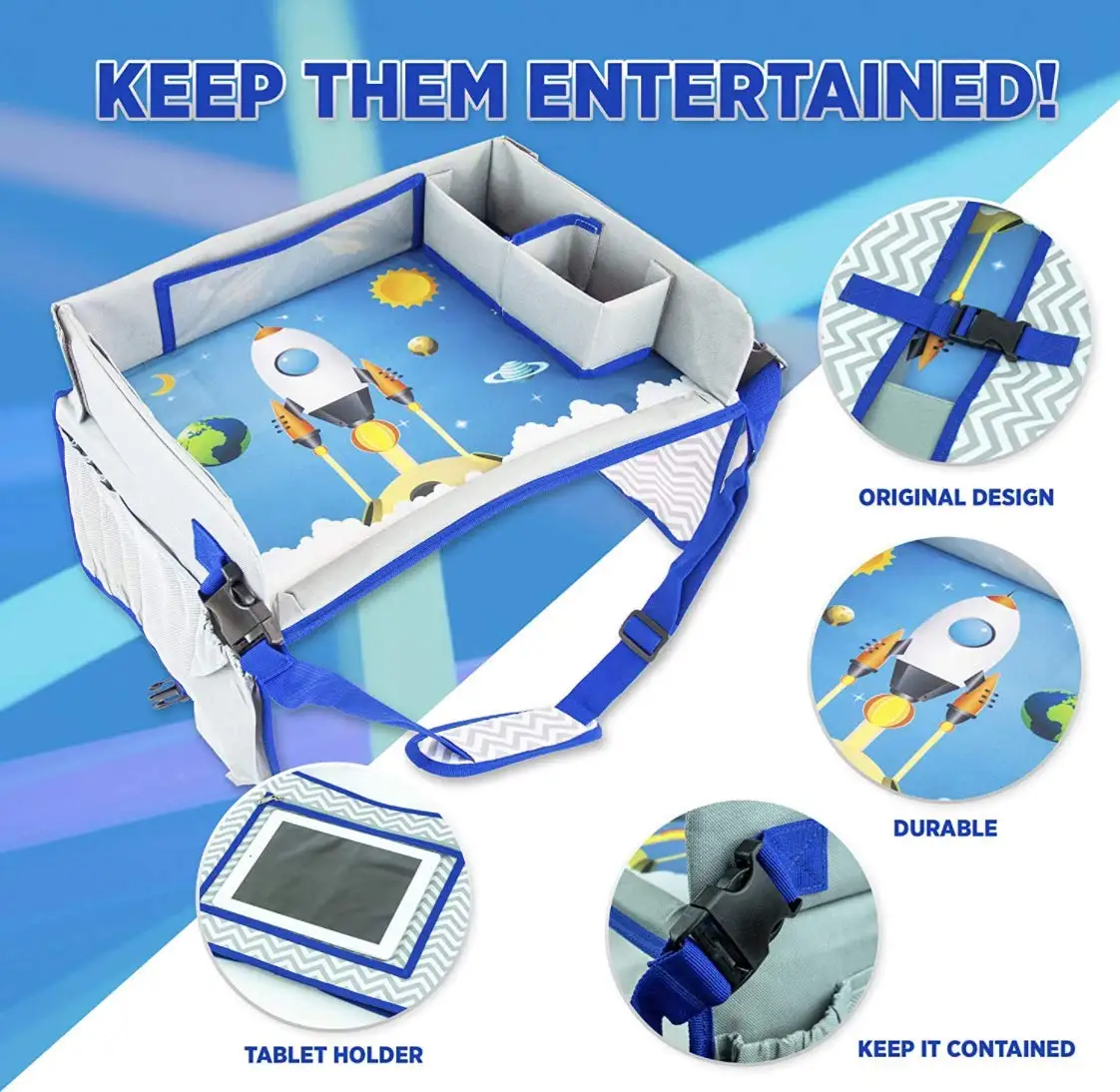 Custom Logo Foldable Kids Travel Seat Toddlers Lap Desk Baby Car Tray With Ipad Tablet Holder