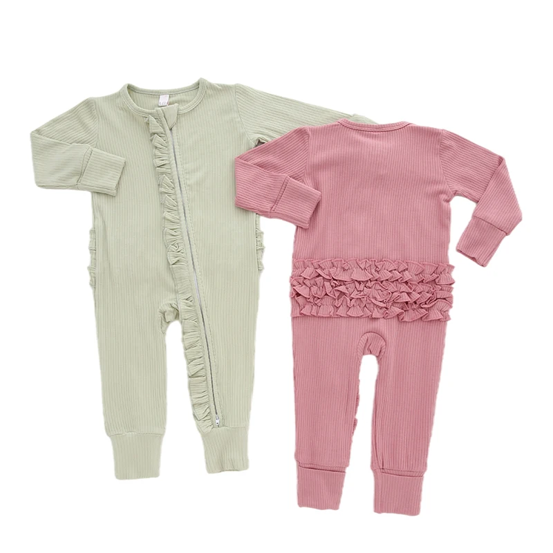 Newborn Baby Clothes Unisex Boys And Girls Solid Color Baby Winter Clothes Ribbed Bamboo Viscose Baby Rompers