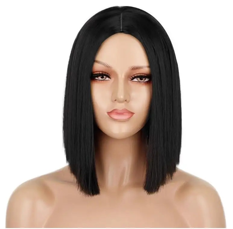 Cheap Synthetic Black Bob Wig Synthetic Straight Short Bob Wigs for Women and Ladies Cosplay Party Short Hair Wig