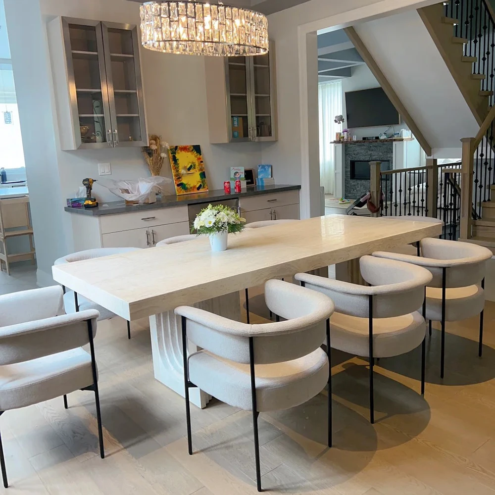 Custom Household White Travertine Marble Italian Dining Table Natural Stone Rectangle Travertine White Mable Dining Table