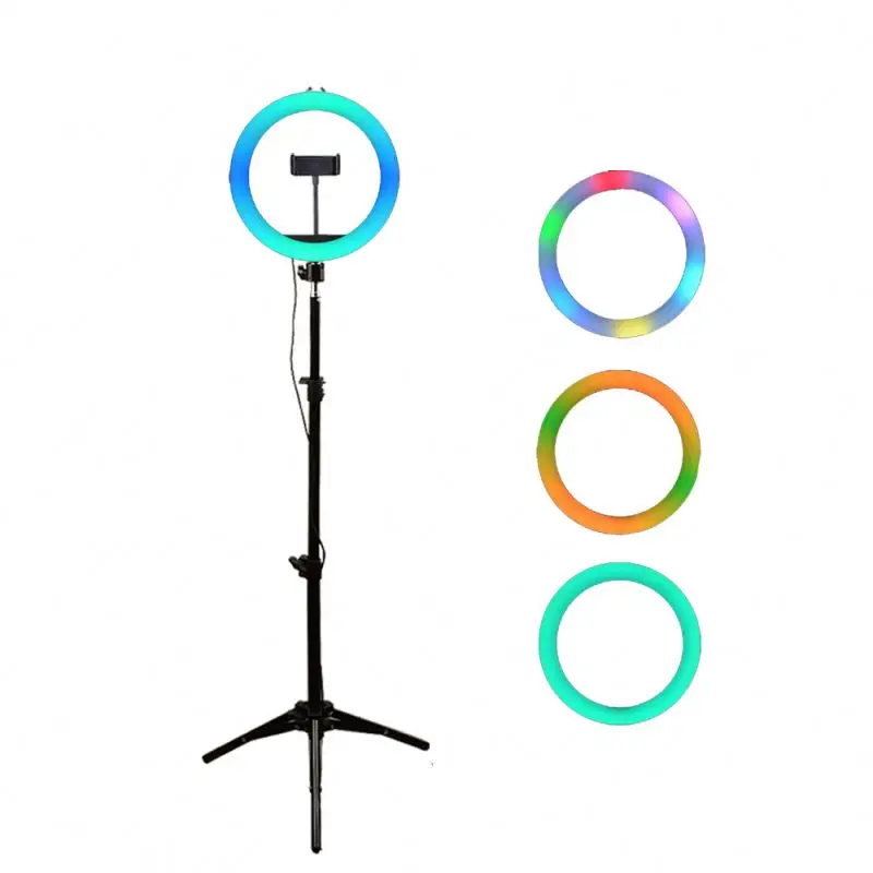 Hot Selling 10 inch Portable Flash Led Camera Phone Selfie Photographic 16 colors desktop RGB Ring Light With Tripod Stand