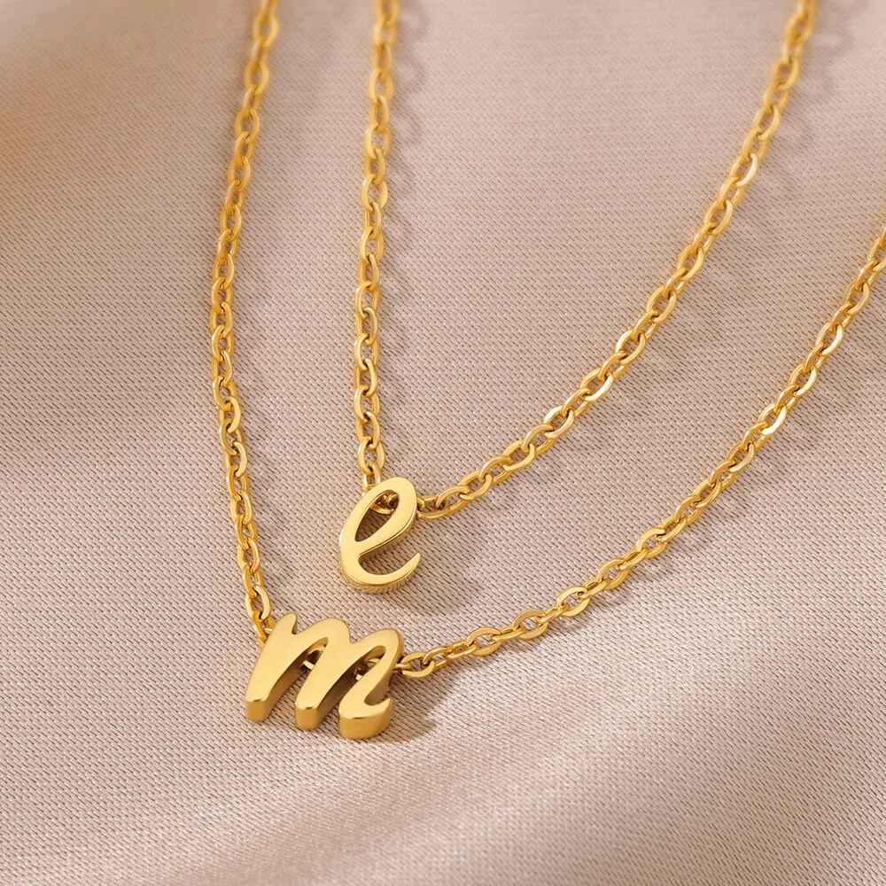 Minimalist Style New Perforated Lowercase Letter Collarbone Necklace Compact Stainless Steel Letter Necklace