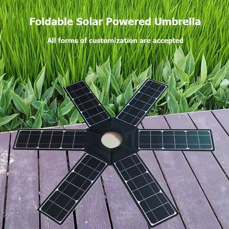 Beach Sunshade Umbrella with Foldable Solar Panels New Energy Solar Power Supply Folding Mobile Phone Charging Umbrella