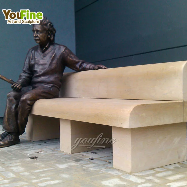 High Quality Famous Figure Customized Bronze Albert Einstein Sculpture Man On Bench