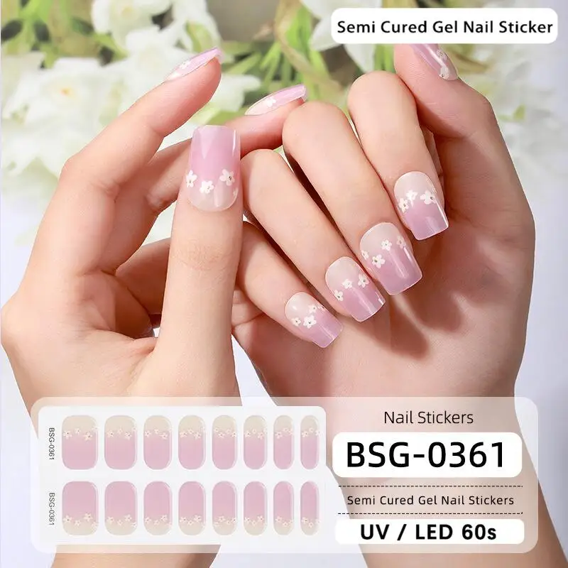 Real nail polish plastic strip stickers semi cured framing uv Lamp nail art sticker glitter gel sticker machine made OEM ODM