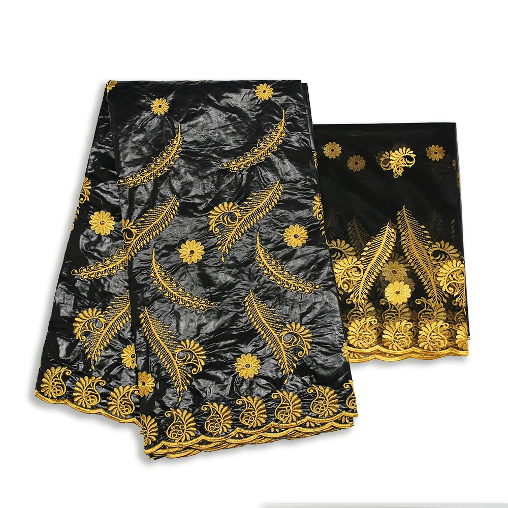 New 5 Yards Bazin and 2 Yards Lace for African Bazin Embroidery Design Bazin Riche