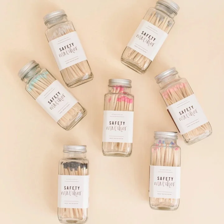 Safety Mini Glass Long Incense Candle Colored Matches Glass Jar With Striking Candle Matches in Glass Jar Match Box