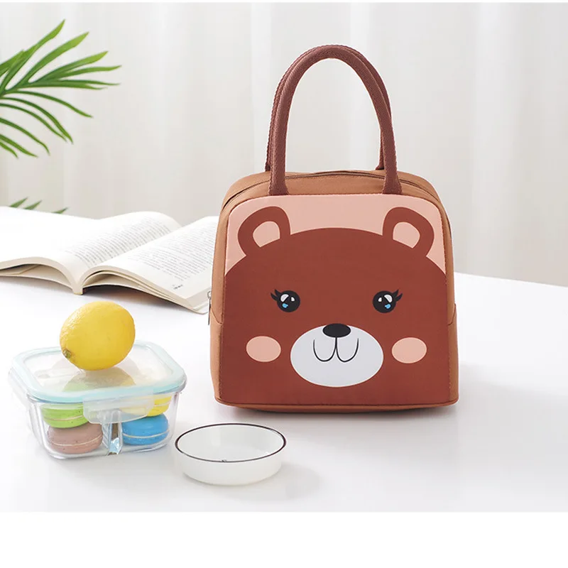 Wholesale Custom Logo Cartoon Animal Thermal Polyester Tote Picnic Cooler Food Lunch Bag Insulated for School Kids