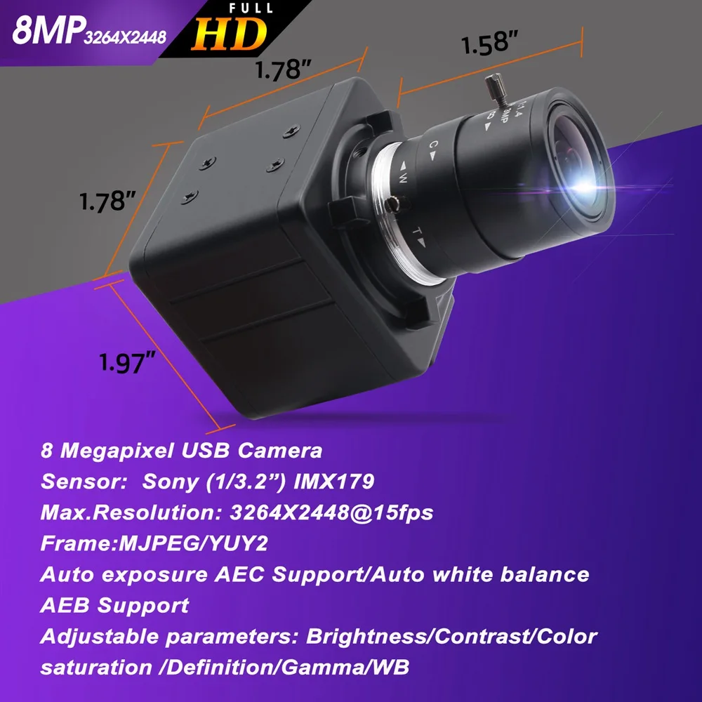 ELP Manual Focus Zoom 4x Varifocal IMX179 CMOS 8MP Video Conference Cam Web HD Surveillance Webcam UVC For Video Teaching