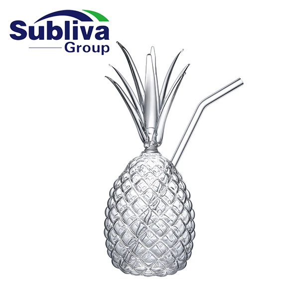 Pineapple Glass With Straw 350ml