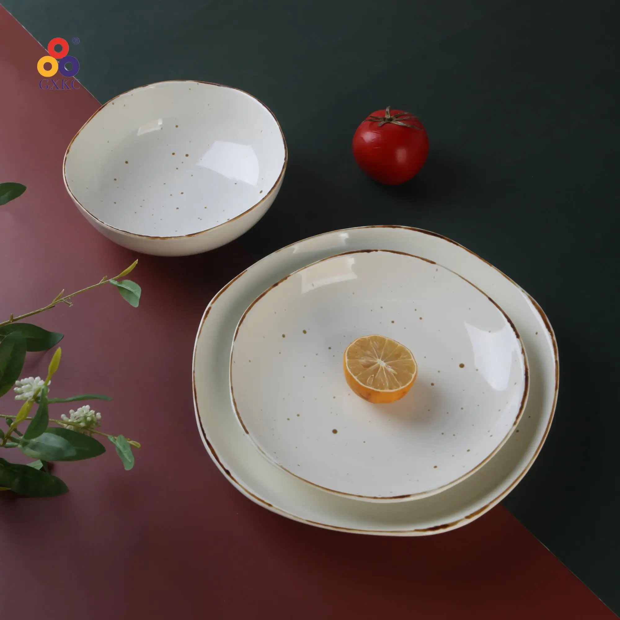 Sanhuan irregular shape with speckle stoneware tableware dinnerware sets ceramic dinner set 16/24/48/72pcs for kitchen