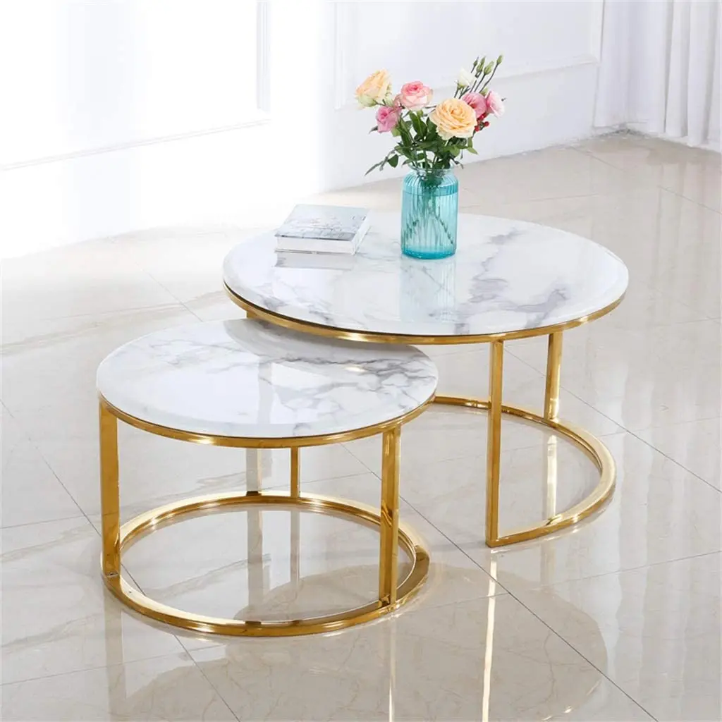 
Best Popular Modern Marble Table Top Gold Stainless Steel Leg Gold Coffee Table For Sale 