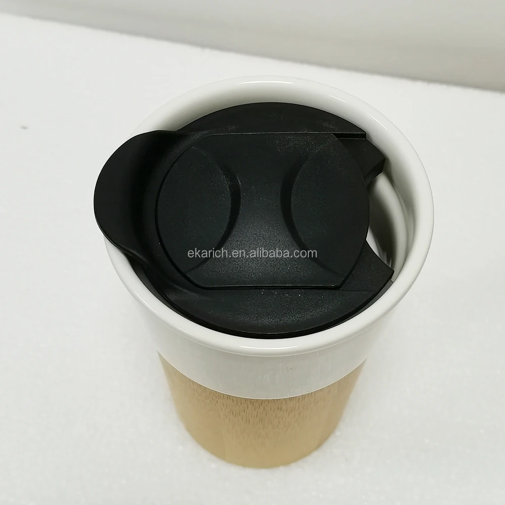 Natural Ecofriendly ceramic cup with bamboo base American Style Bamboo Coffee Tumbler Novelty Mug with Bamboo Sleeve and Lid