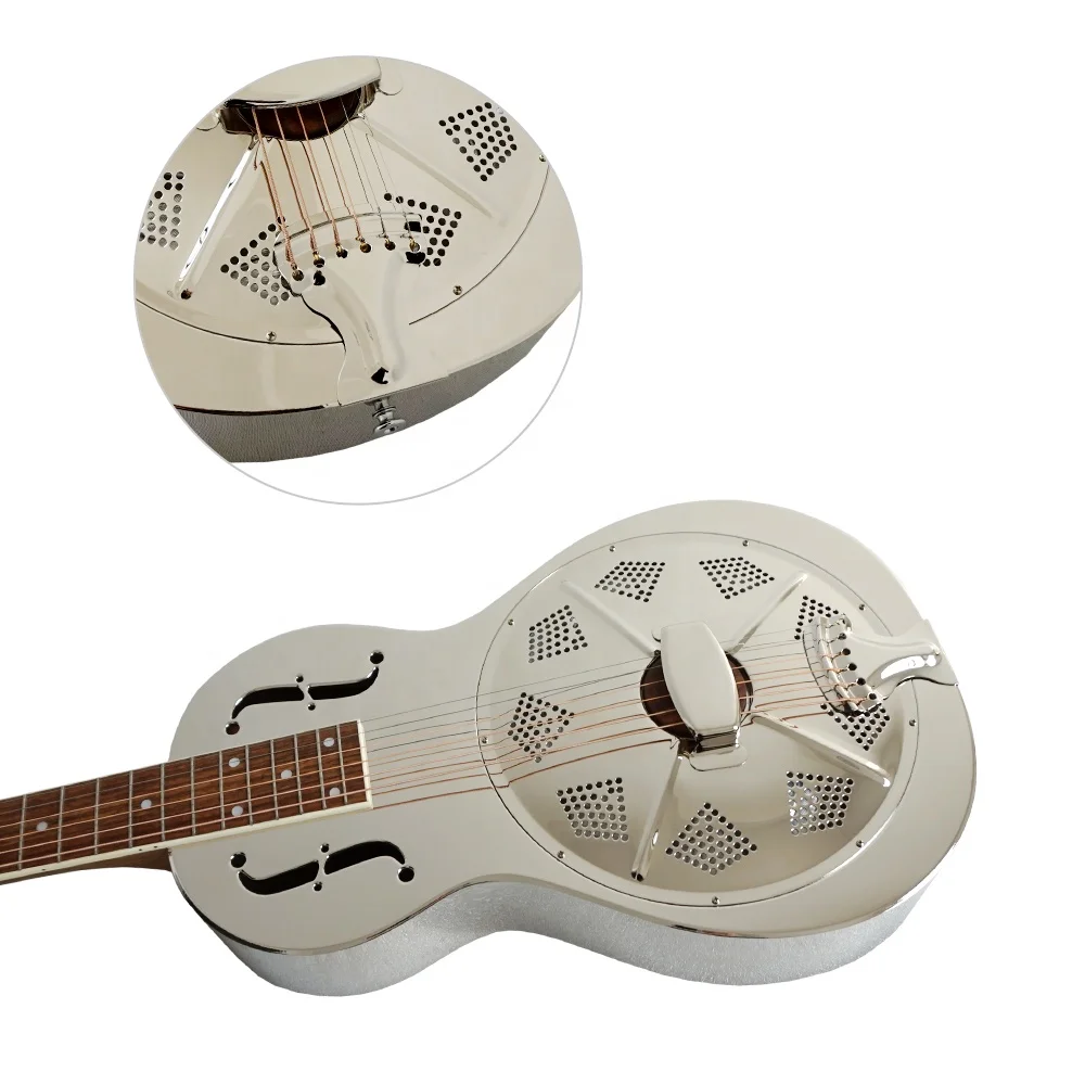 China Aiersi Brand Gloss Chrome Finish Bell Brass biscuit Parlour Resonator Guitar Bluegrass Resophonic instrument